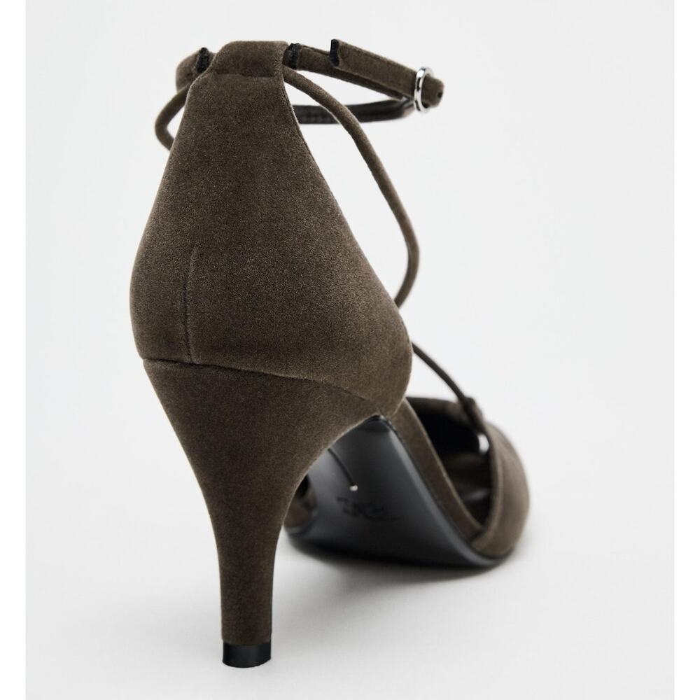 Zara NWT Brown Velvet Cross Strap Balletcore Heels 7.5 - Picture 15 of 16
